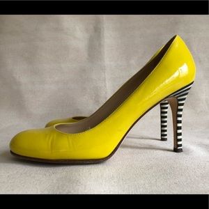 Kate Spade Yellow Pumps with striped heels
